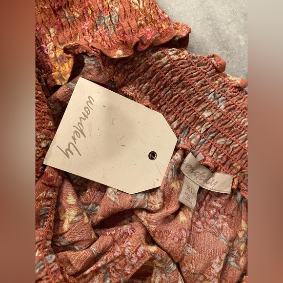 NWT Wonderly Size XL Mauve Floral Off The Shoulder Batwing Sleeve Peasant Top - Picture 9 of 11